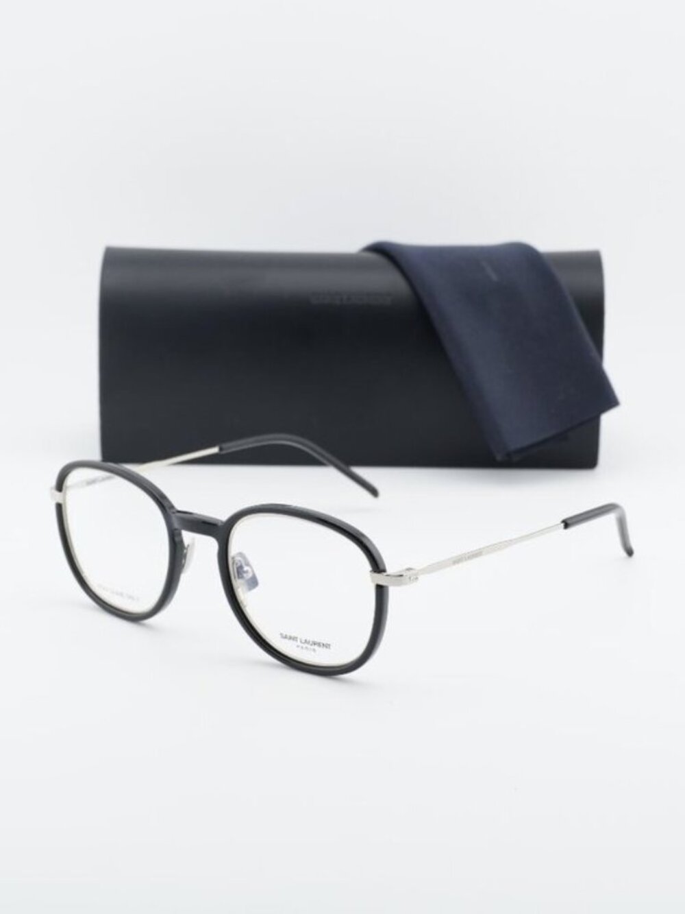 Saint Laurent SL436 OPT 001 Round Eyeglasses – Black/Silver 49mm - Picture 3 of 12